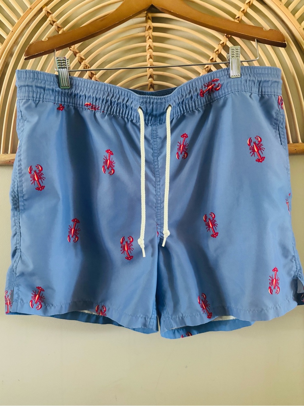J. Crew Light Blue Swim Trunks with Red Lobster Embroidery